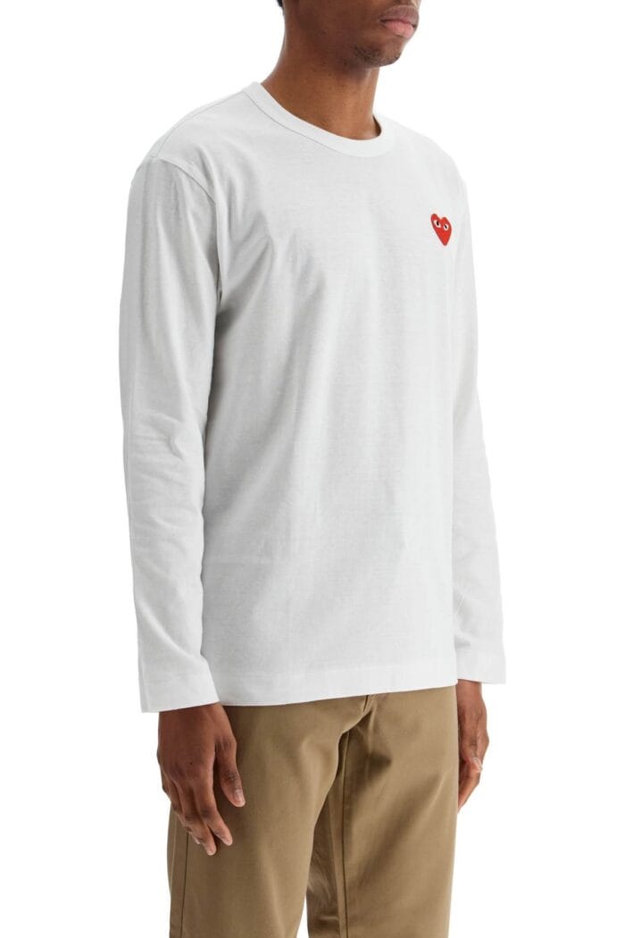 COMME DES GARCONS PLAY T-shirt Unisex In Cotone Bianco Con Logo Cuore Rosso