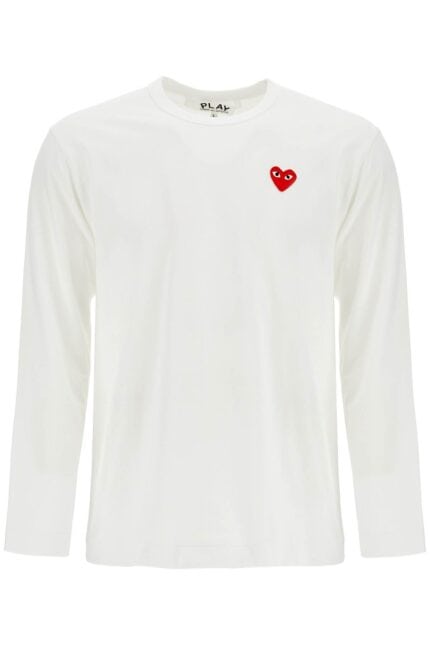 COMME DES GARCONS PLAY T-shirt Unisex In Cotone Bianco Con Logo Cuore Rosso