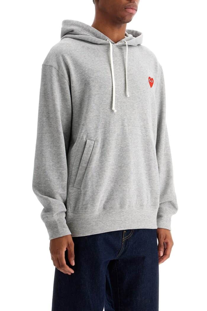 COMME DES GARCONS PLAY Unisex Light Grey Cotton Hoodie With Red Heart