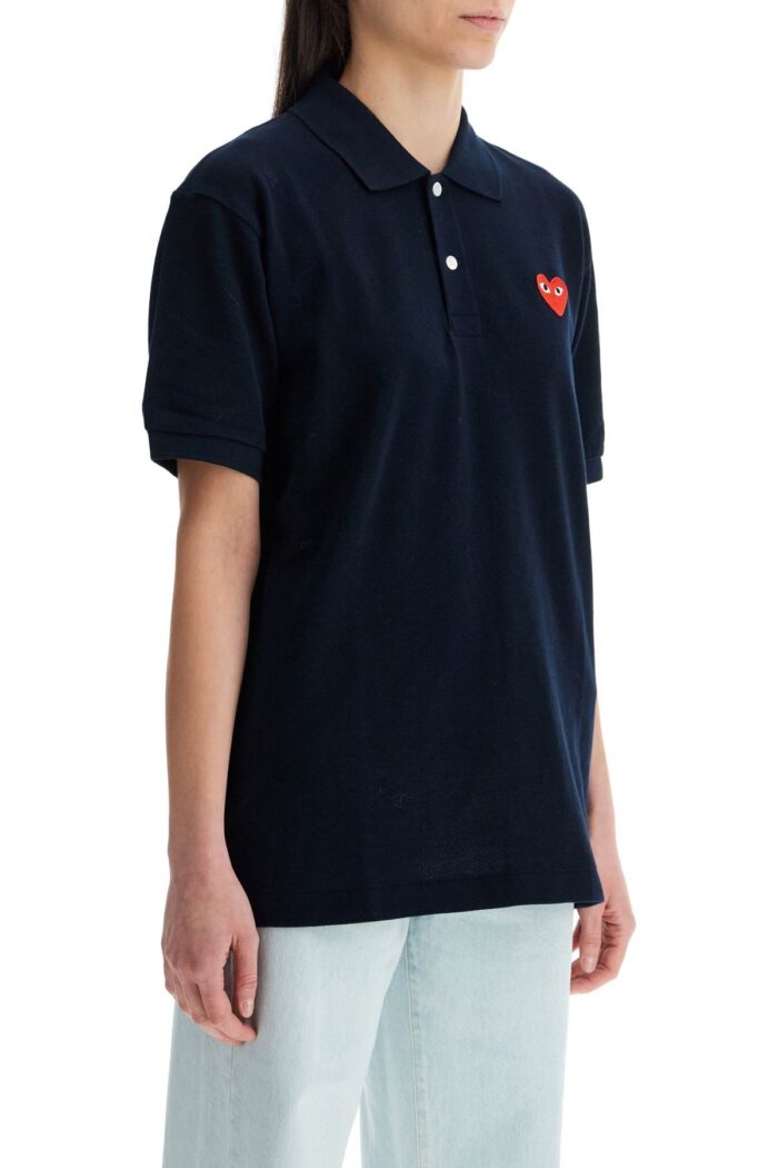 COMME DES GARCONS PLAY Unisex T-shirt Slim Short Sleeve Navy Blue With Red Heart Logo