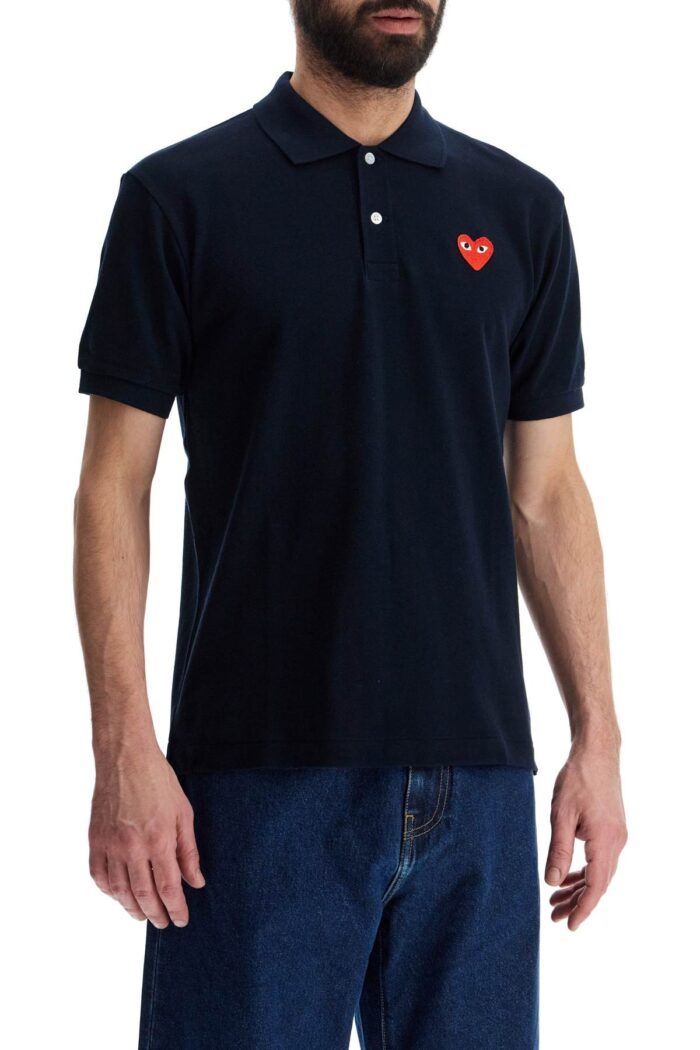 COMME DES GARCONS PLAY Unisex T-shirt Slim Short Sleeve Navy Blue With Red Heart Logo