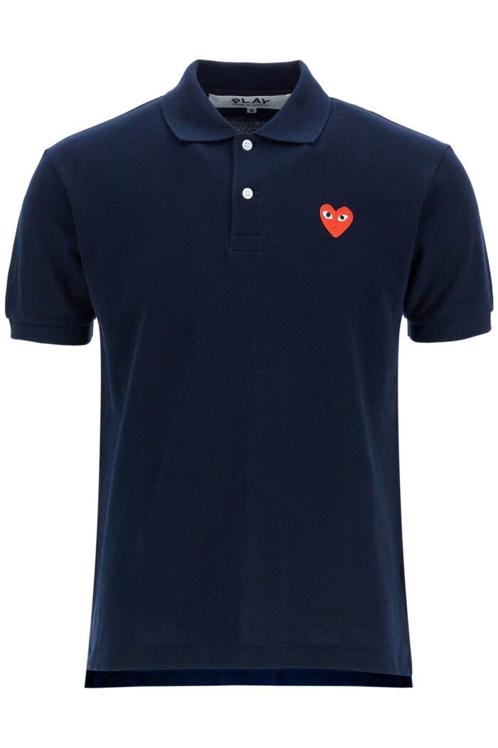 COMME DES GARCONS PLAY Unisex T-shirt Slim Short Sleeve Navy Blue With Red Heart Logo