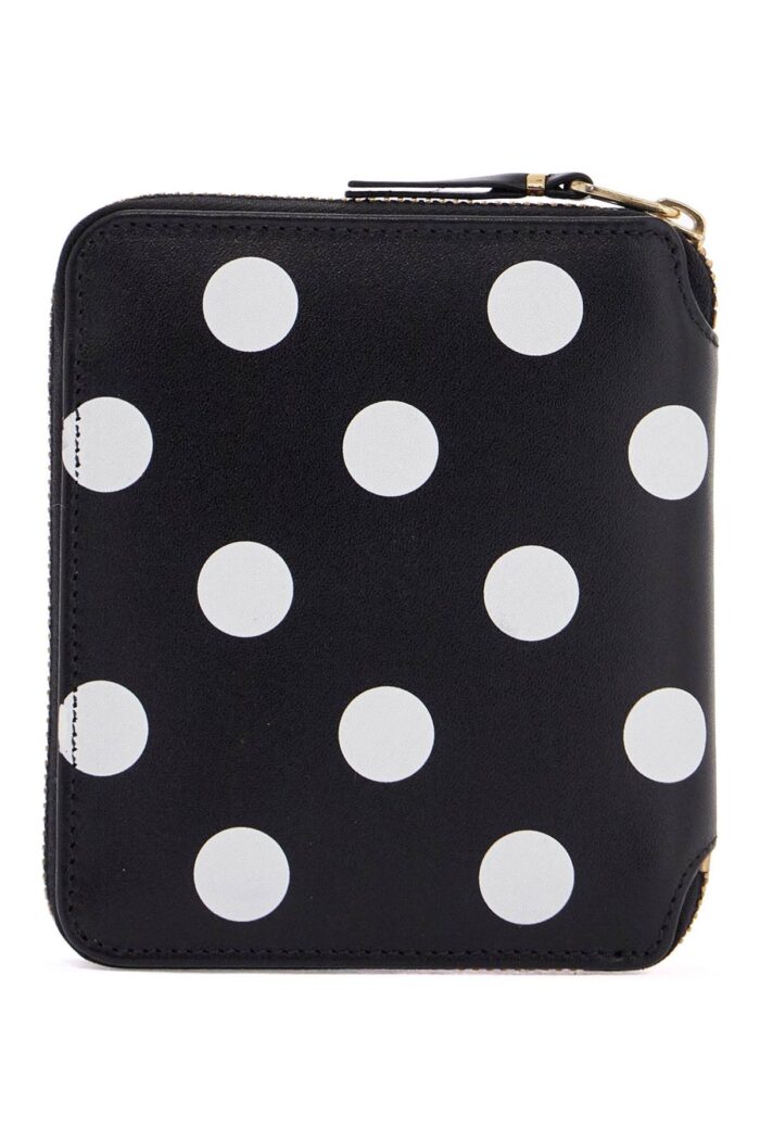 COMME DES GARCONS WALLET Black Leather Wallet With White Polka Dots And Gold Zip