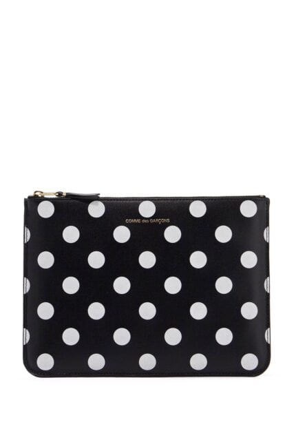 COMME DES GARCONS WALLET Compact Black Leather Unisex Wallet With White Dots And Zip