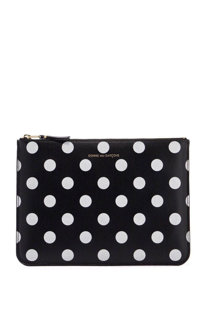 COMME DES GARCONS WALLET Compact Black Leather Unisex Wallet With White Dots And Zip