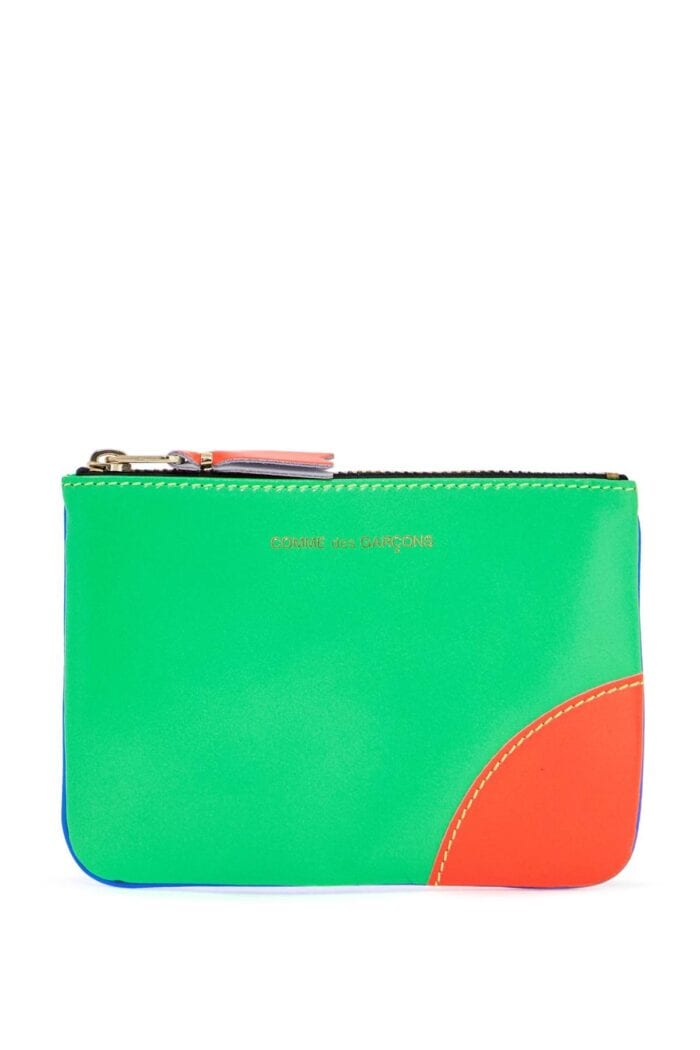 COMME DES GARCONS WALLET Portafoglio In Pelle Blu E Verde Super Fluo Unisex Con Cuciture In Contrasto