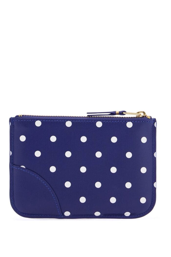 COMME DES GARCONS WALLET Portafoglio In Pelle Di Vitello Blu Con Pois Bianchi E Chiusura Zip