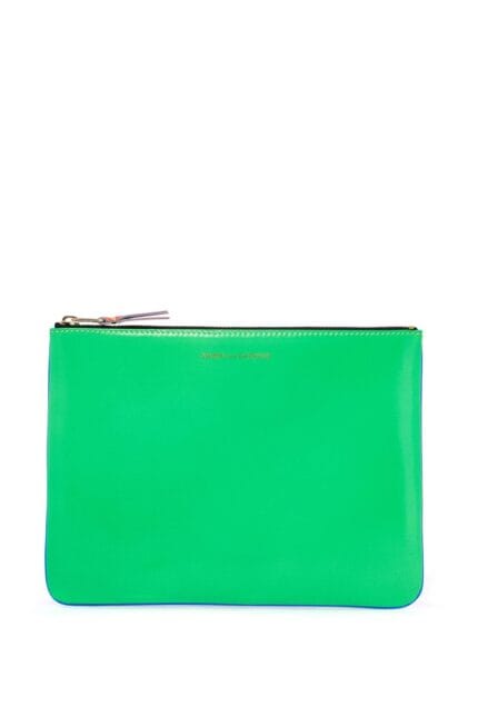 COMME DES GARCONS WALLET Portafoglio Super Fluo Blu Verde In Pelle Di Capra Unisex Sottile Con Zip