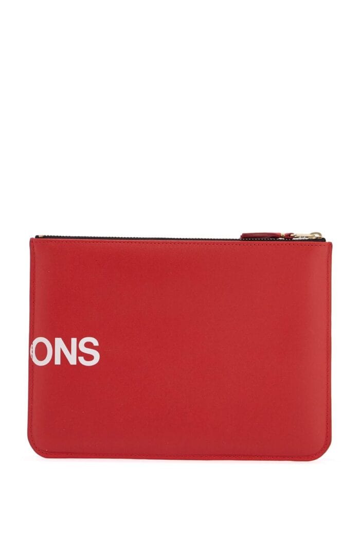 COMME DES GARCONS WALLET Red Calfskin Wallet With Large Logo And Zip Closure