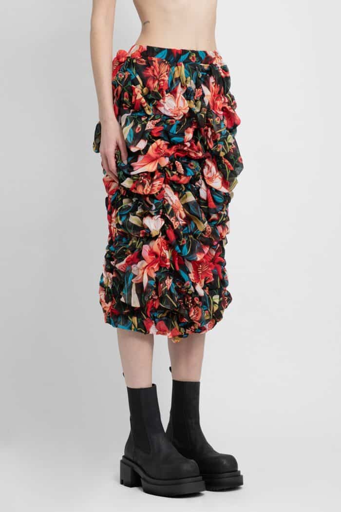 Comme Des Garons Floral Print Gathered Ruching Skirt