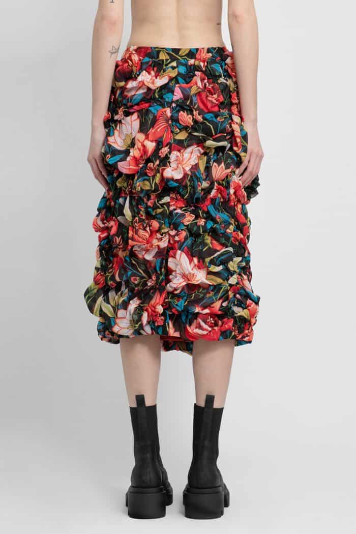 Comme Des Garons Floral Print Gathered Ruching Skirt