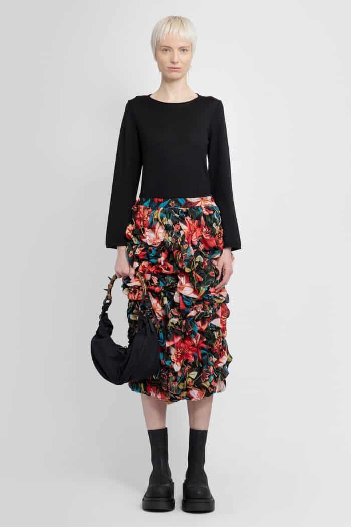 Comme Des Garons Floral Print Gathered Ruching Skirt