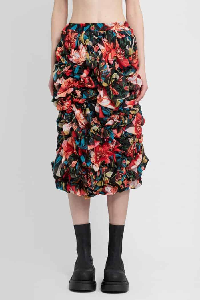 Comme Des Garons Floral Print Gathered Ruching Skirt