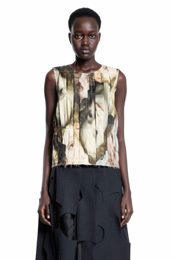 Comme Des Garons Pleated Printed Nylon Top