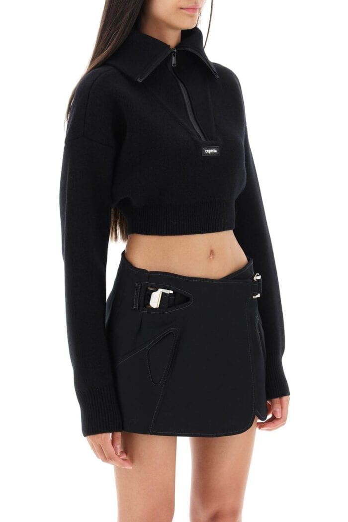 Coperni Half Zip Cropped Boxy Wool Sweater