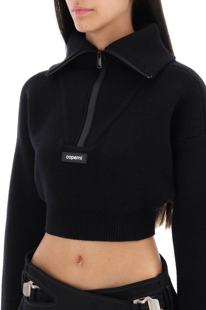 Coperni Half Zip Cropped Boxy Wool Sweater