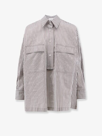 Brunello Cucinelli Cotton And Silk Blend Shirt With Striped Pattern