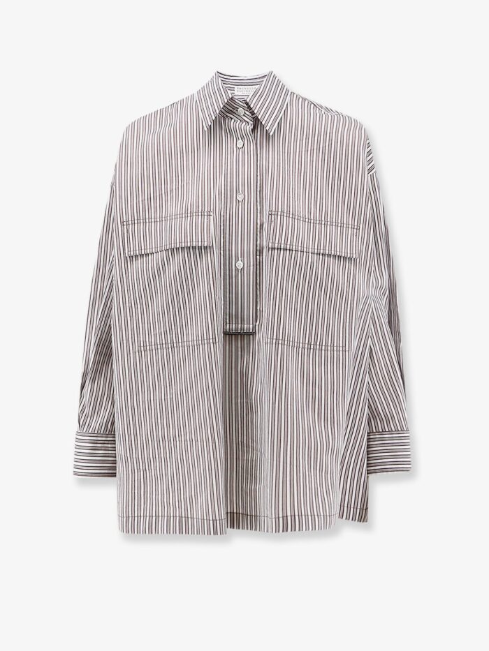 brunello cucinelli cotton and silk blend shirt with striped pattern Brunello Cucinelli Cotton And Silk Blend Shirt With Striped Pattern