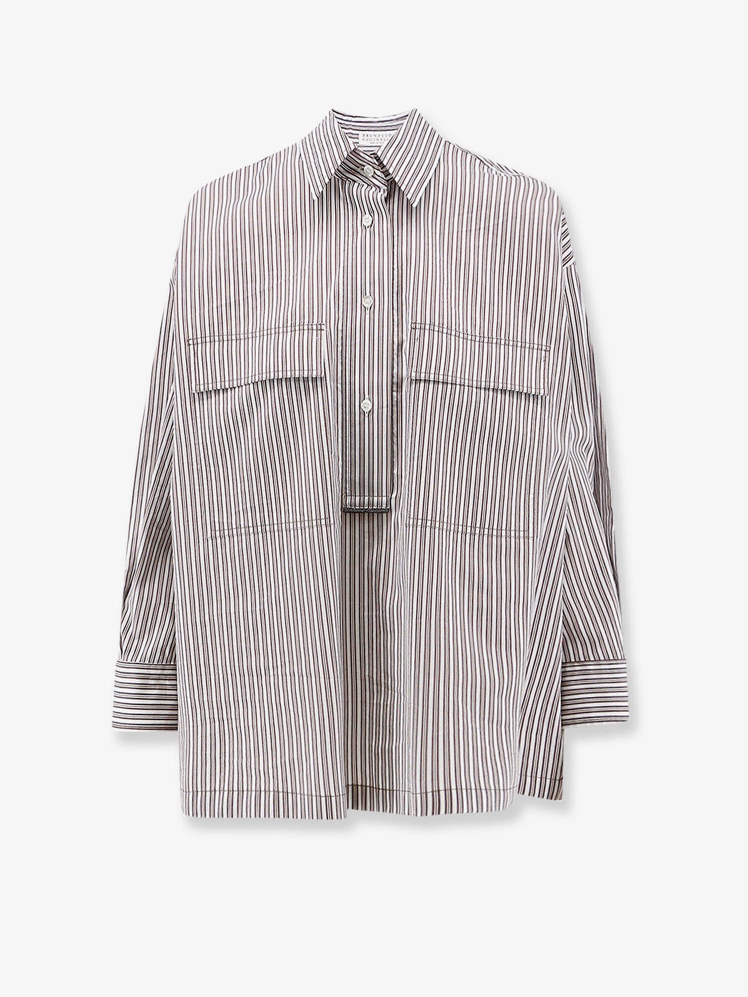 Brunello Cucinelli Cotton And Silk Blend Shirt With Striped Pattern