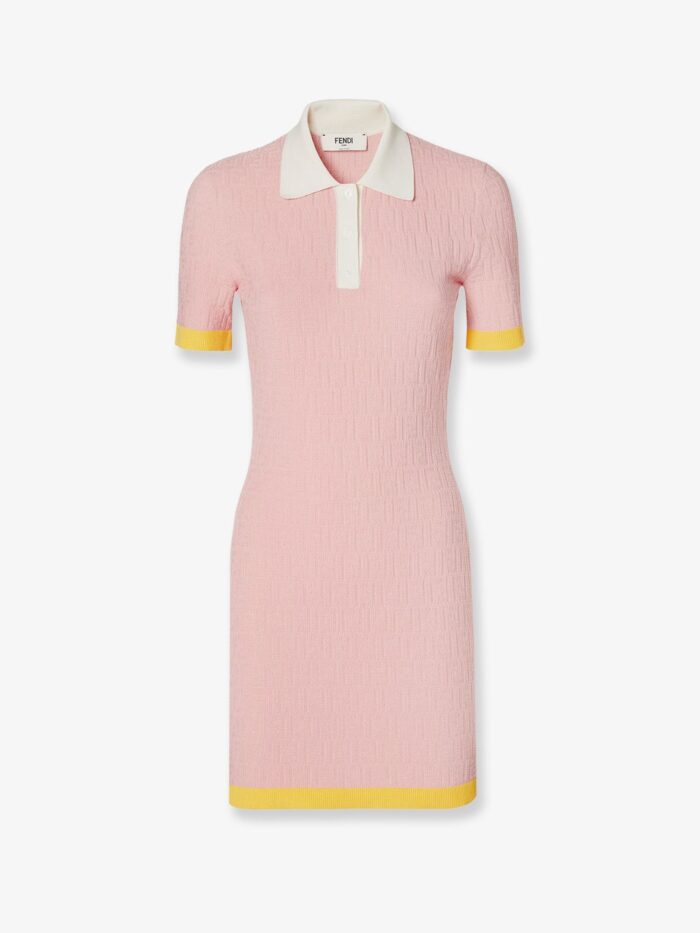 fendi cotton and silk blend short dress with all over ff motif Fendi Cotton And Silk Blend Short Dress With All-over Ff Motif