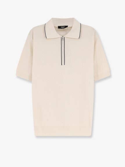 Fendi Cotton And Silk Polo Shirt With FF Embroidery