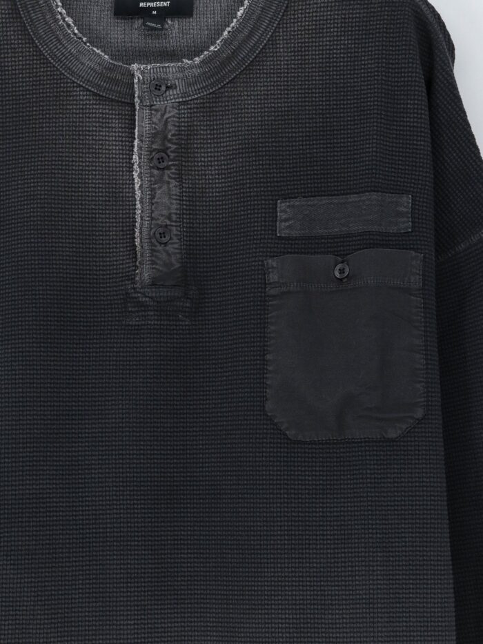 Represent Cotton Henley T-shirt With A Washed-out Effect