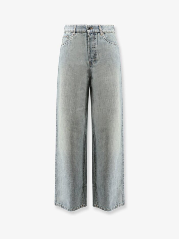 miu miu cotton jeans with logo lettering embroidery Miu Miu Cotton Jeans With Logo Lettering Embroidery