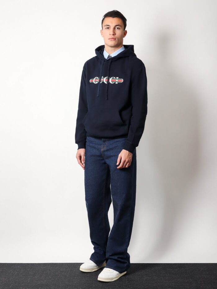 Cotton Sweatshirt With Gucci Web Print