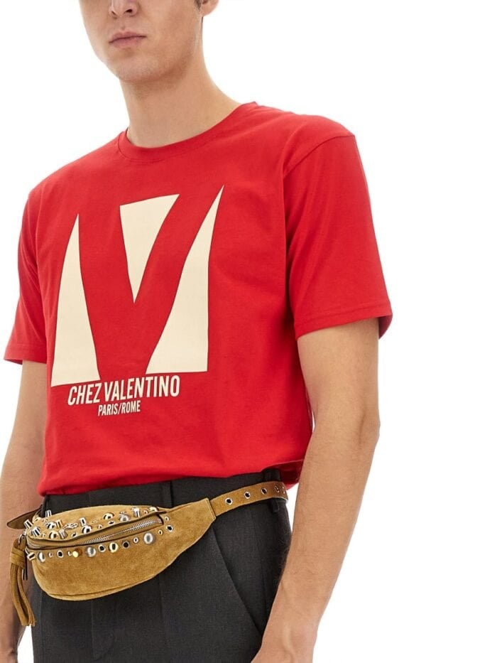 COTTON T-SHIRT WITH "CHEZ VALENTINO" PRINT