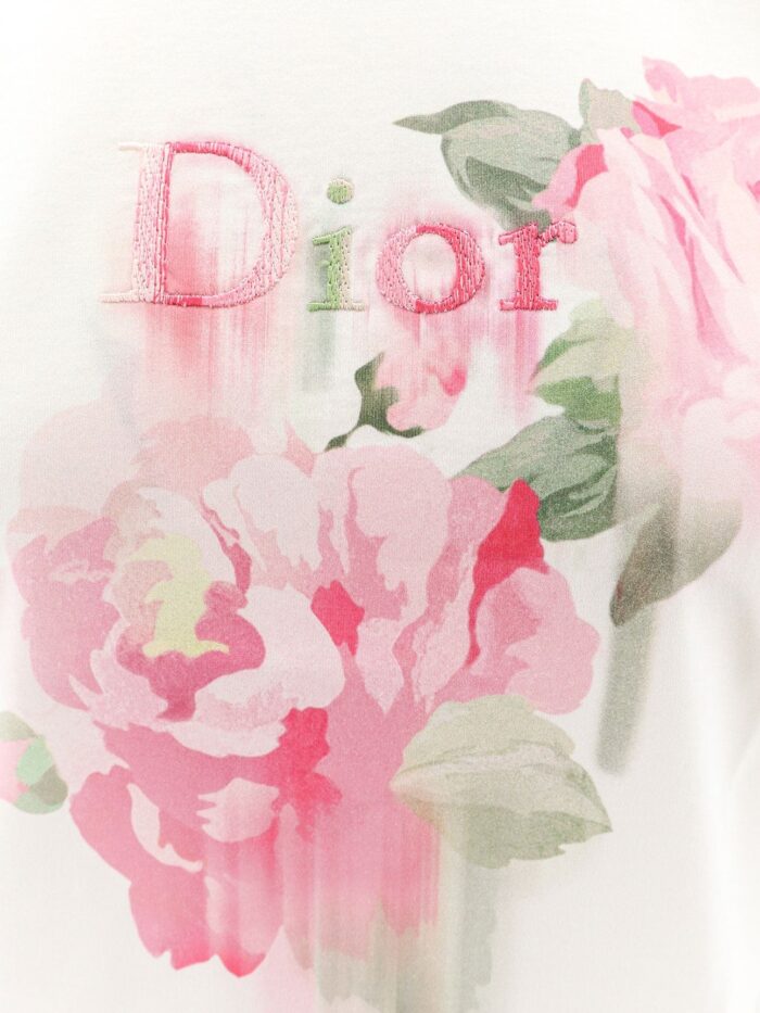 Cotton T-shirt With Dior Painted Roses Print