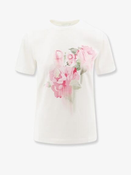 Cotton T-shirt With Dior Painted Roses Print