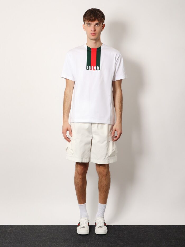 Cotton T-shirt With Lettering Logo And Gucci Web Band