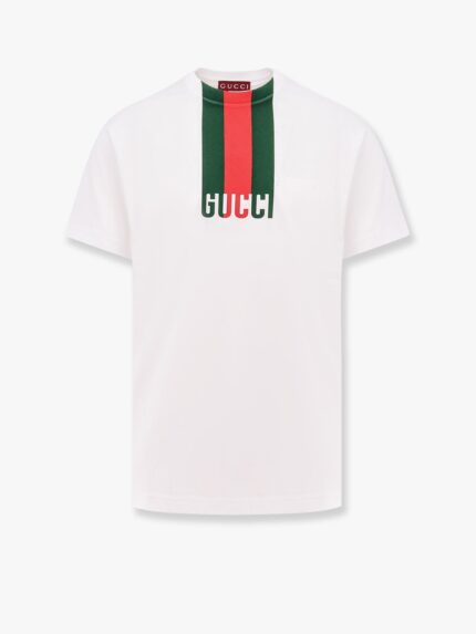 Cotton T-shirt With Lettering Logo And Gucci Web Band