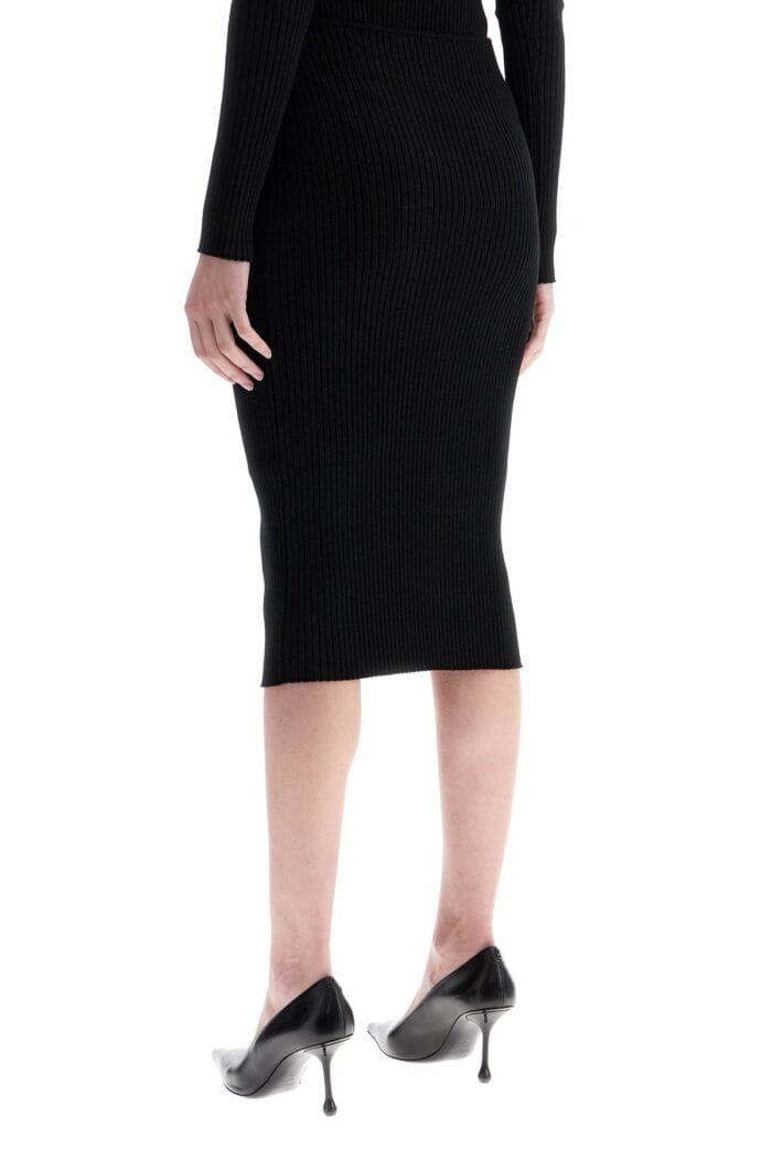 COURREGES Black Midi Skirt In Viscose And Polyester With Vertical Ribs