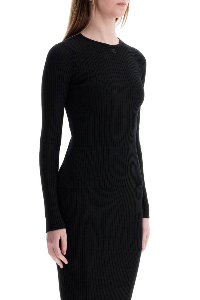 COURREGES Black Viscose And Polyester Sweater With Drop Neckline