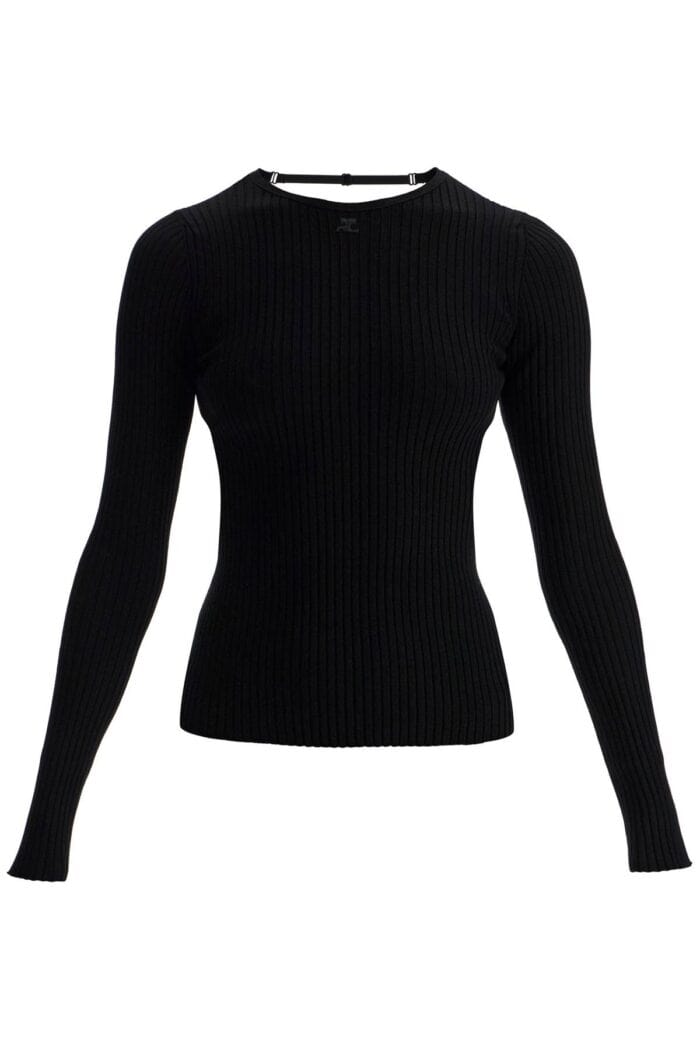 COURREGES Black Viscose And Polyester Sweater With Drop Neckline