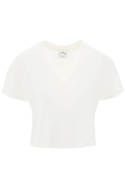 COURREGES Cropped Logo T-shirt With