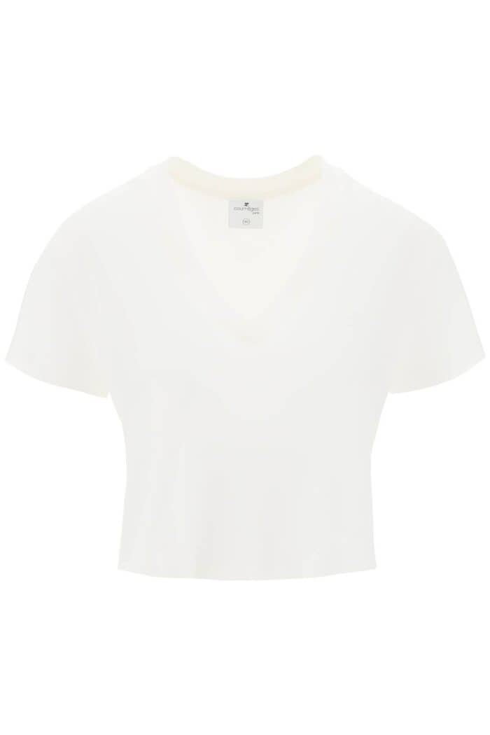 COURREGES Cropped Logo T-shirt With