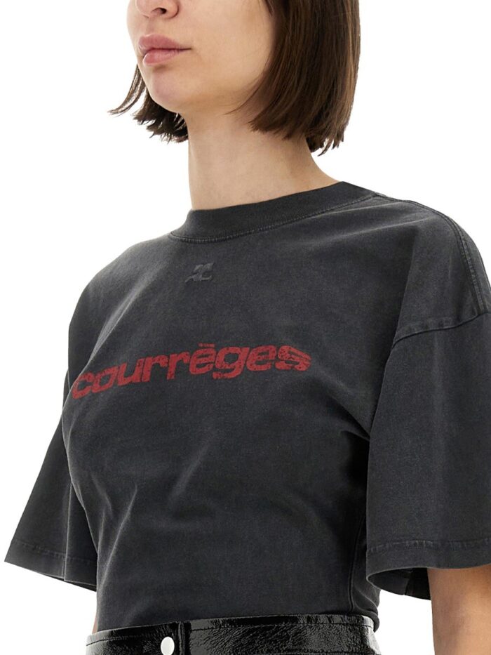 COURREGES FITTED T-SHIRT WITH PRINT