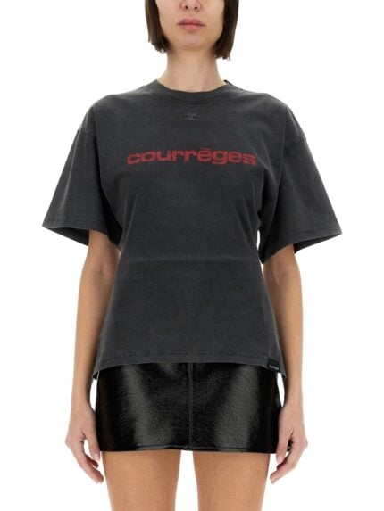 COURREGES FITTED T-SHIRT WITH PRINT