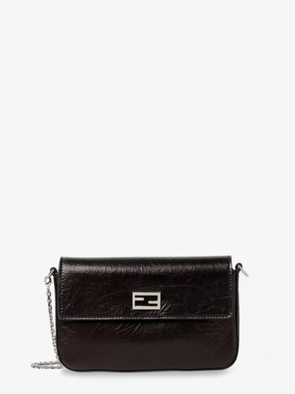 Fendi Crackled Leather Wallet On Chain Tube Crossbody Bag
