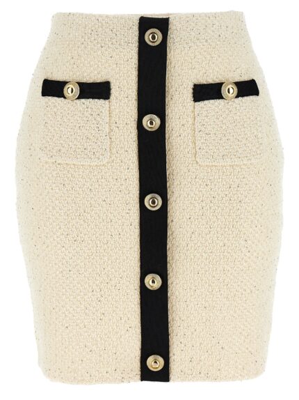 SELF PORTRAIT 'Cream Sequin Knit Mini' Skirt