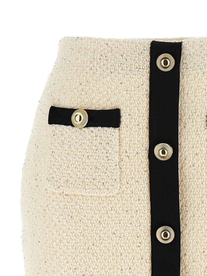 SELF PORTRAIT 'Cream Sequin Knit Mini' Skirt