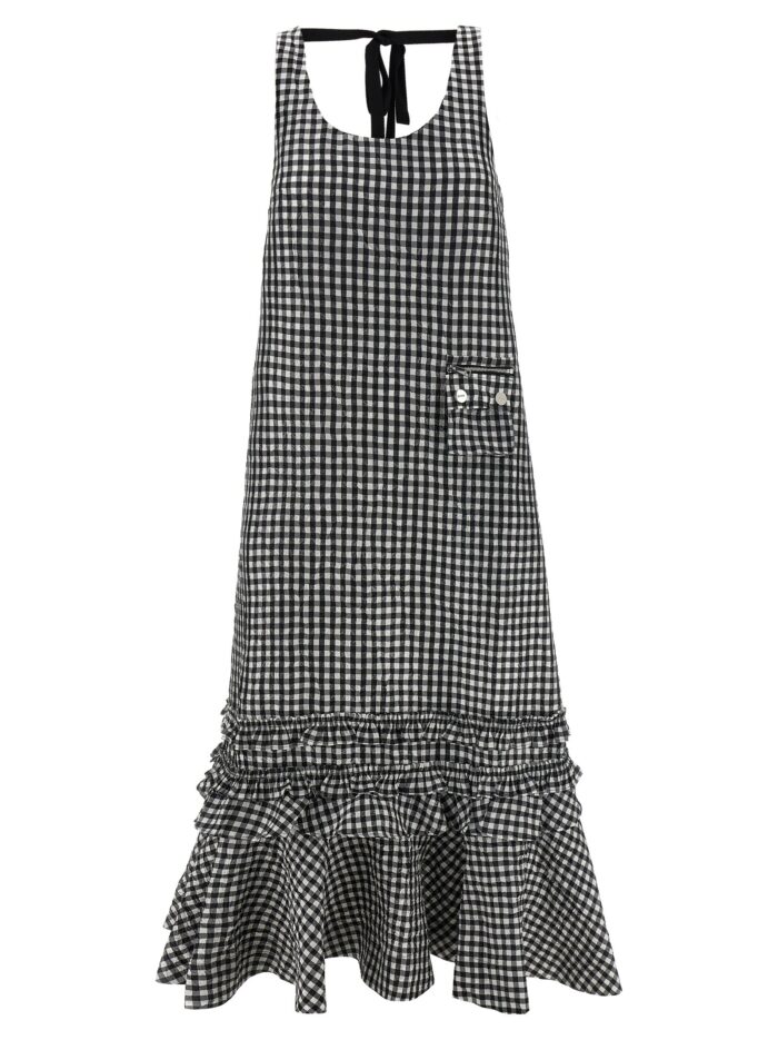 ganni 'crinkled check long' dress GANNI 'Crinkled Check Long' Dress