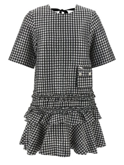 GANNI 'Crinkled Check Mini' Dress