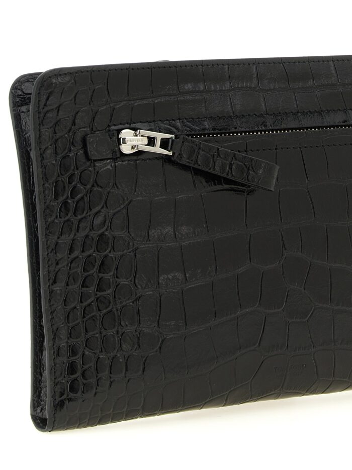 TOM FORD Croc Print Leather Clutch Bag