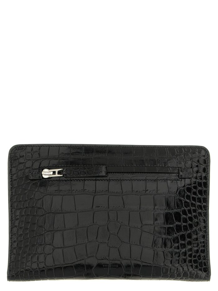 TOM FORD Croc Print Leather Clutch Bag