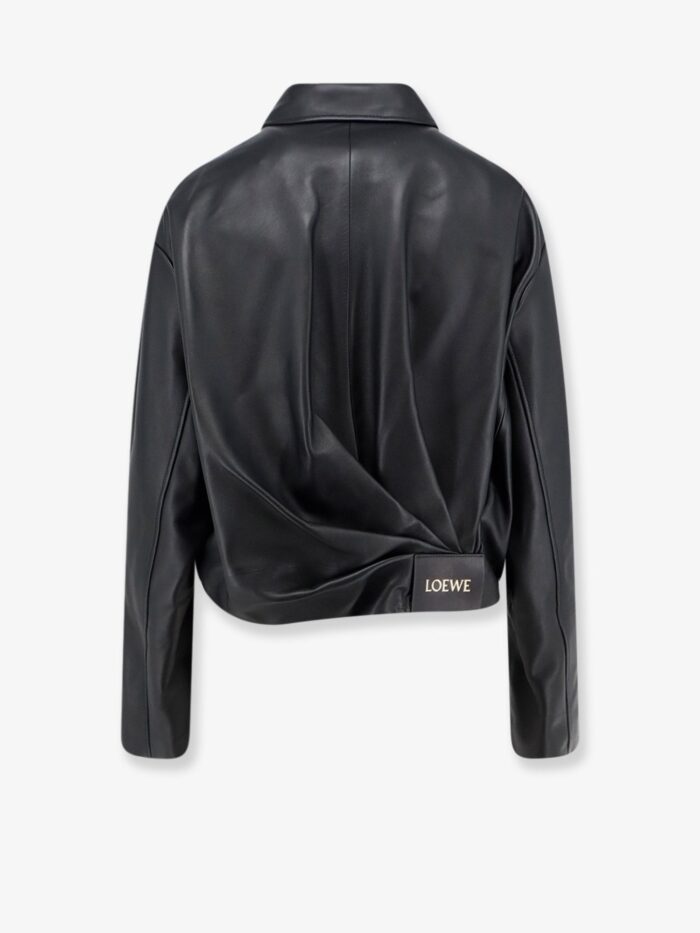 LOEWE Cropped Leather Jacket With Back Logo Patch