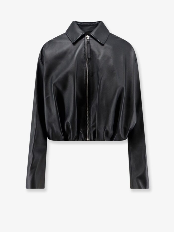 loewe cropped leather jacket with back logo patch LOEWE Cropped Leather Jacket With Back Logo Patch