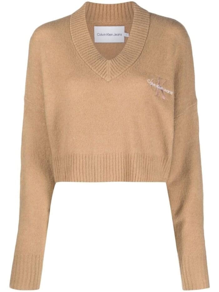 Cropped V-neck Sweater